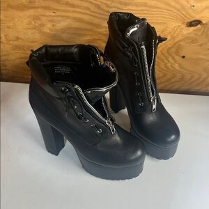 Leather Black Platform Ankle Boots